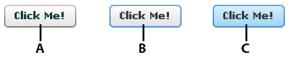 Default skins for up, over, and down states of a Button control.