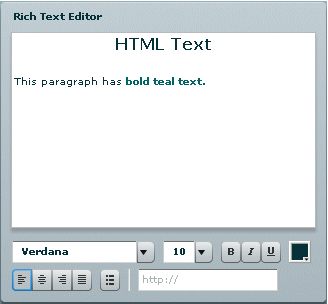 The RichTextEditor control is a compound control; it consists of a Panel control that contains a TextArea control and a ControlBar control